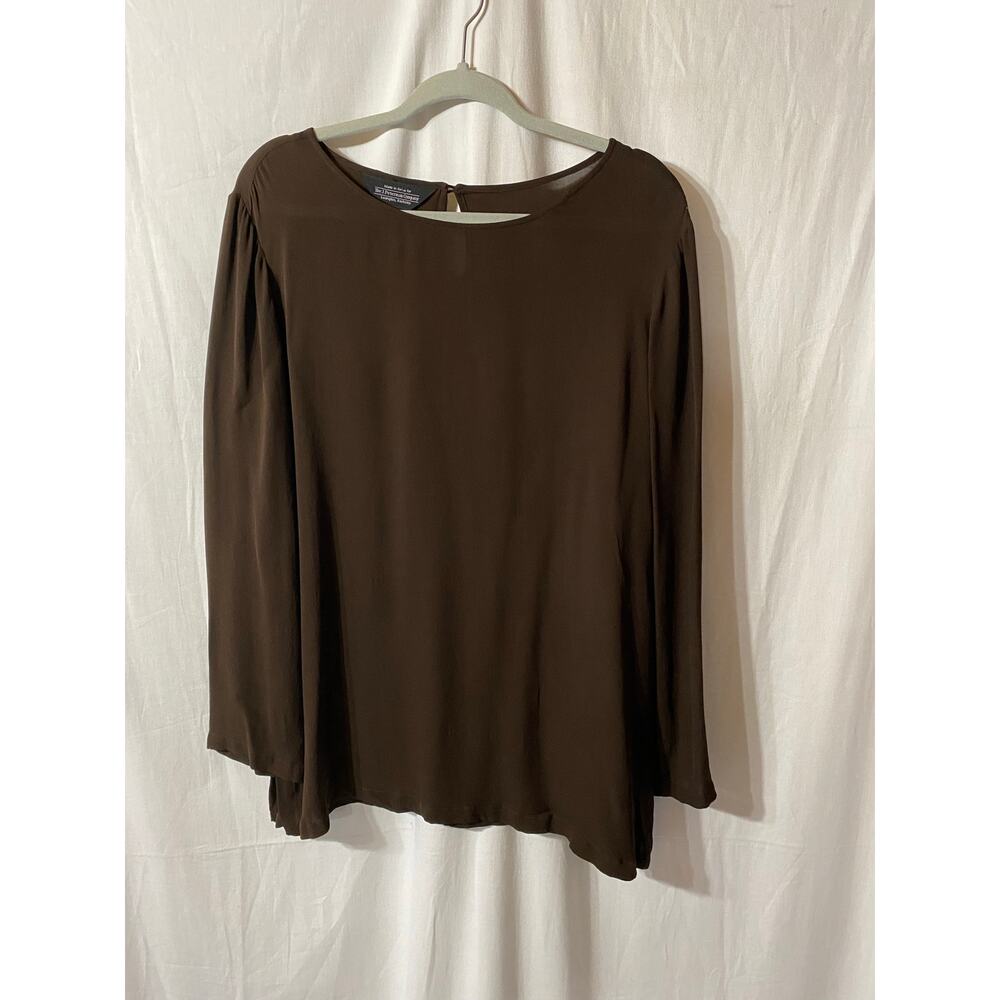 The J.Peterman Company Brown 100% Silk Tunic Shirt Long Sleeve Lagenlook XL